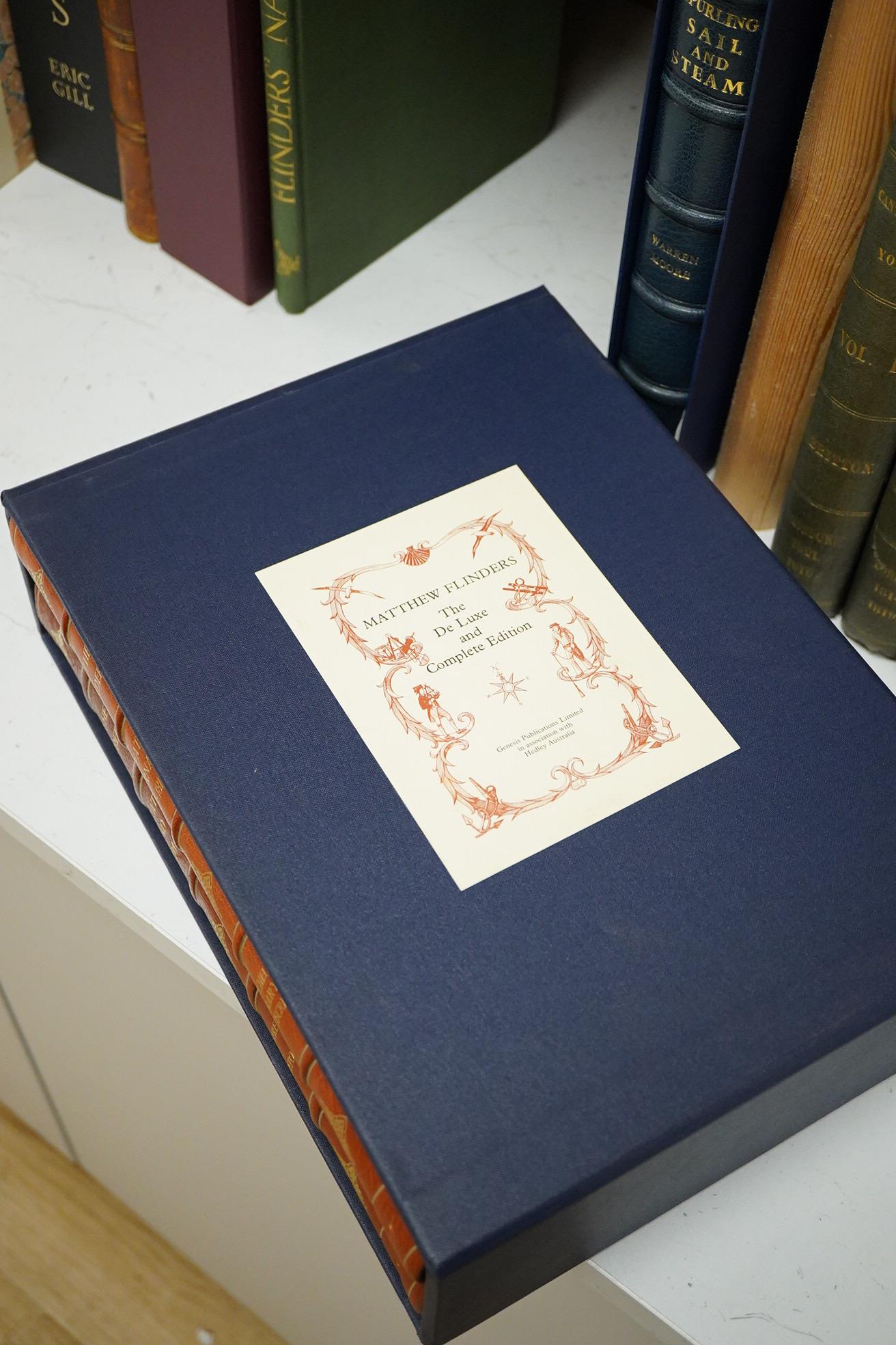 Matthew Flinders: the De Luxe and Complete Edition (of 550 numbered sets), 2 vols. Comprising: Ingleton, Geoffrey C. - Matthew Flinders: navigator and chartmaker ... pictorial title, coloured frontis. and 16 coloured pla